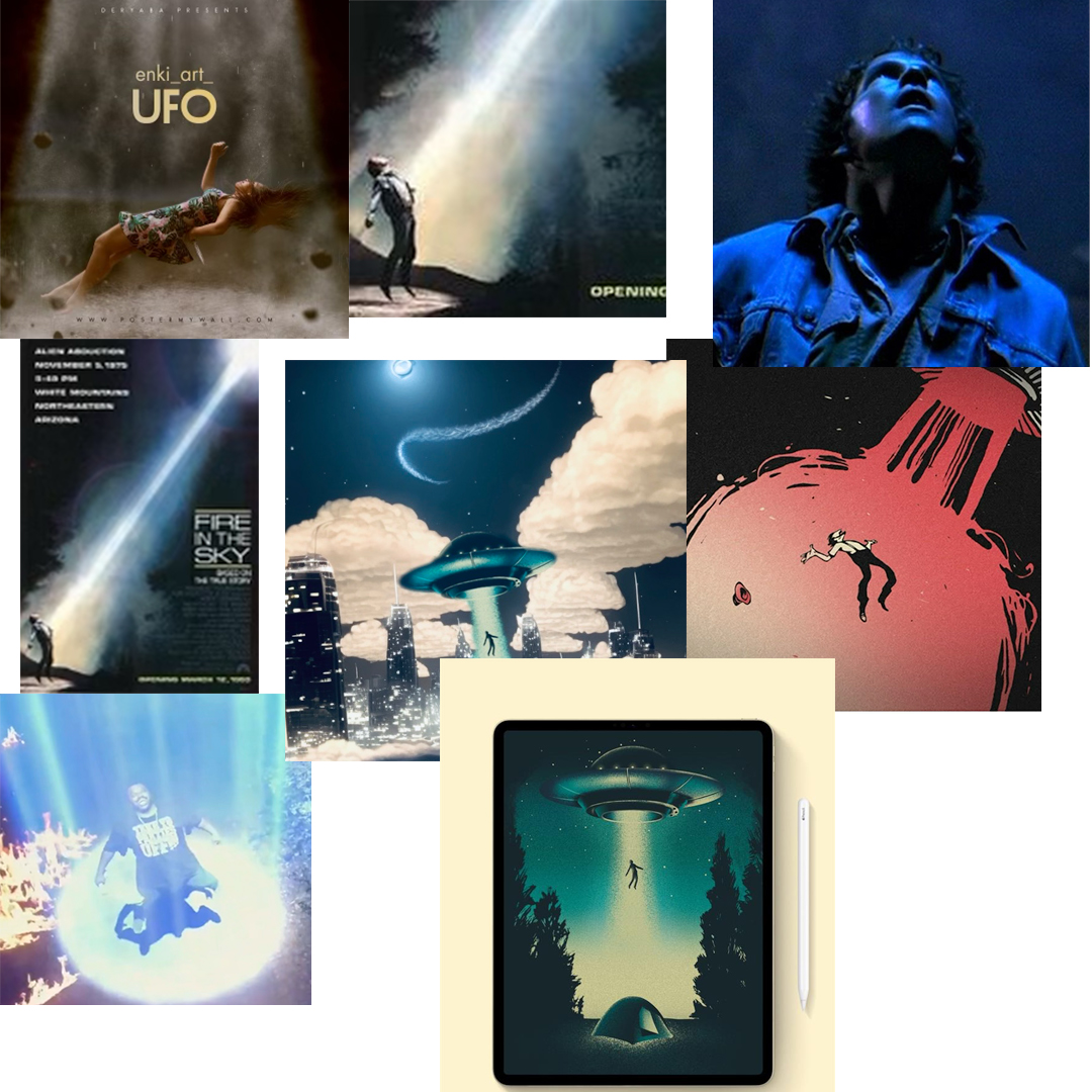UFO and abduction visual reference board for Noe and The Rising Tour