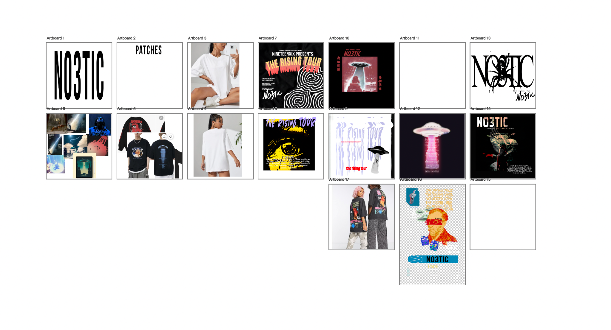 Noe Rising Tour design artboard overview